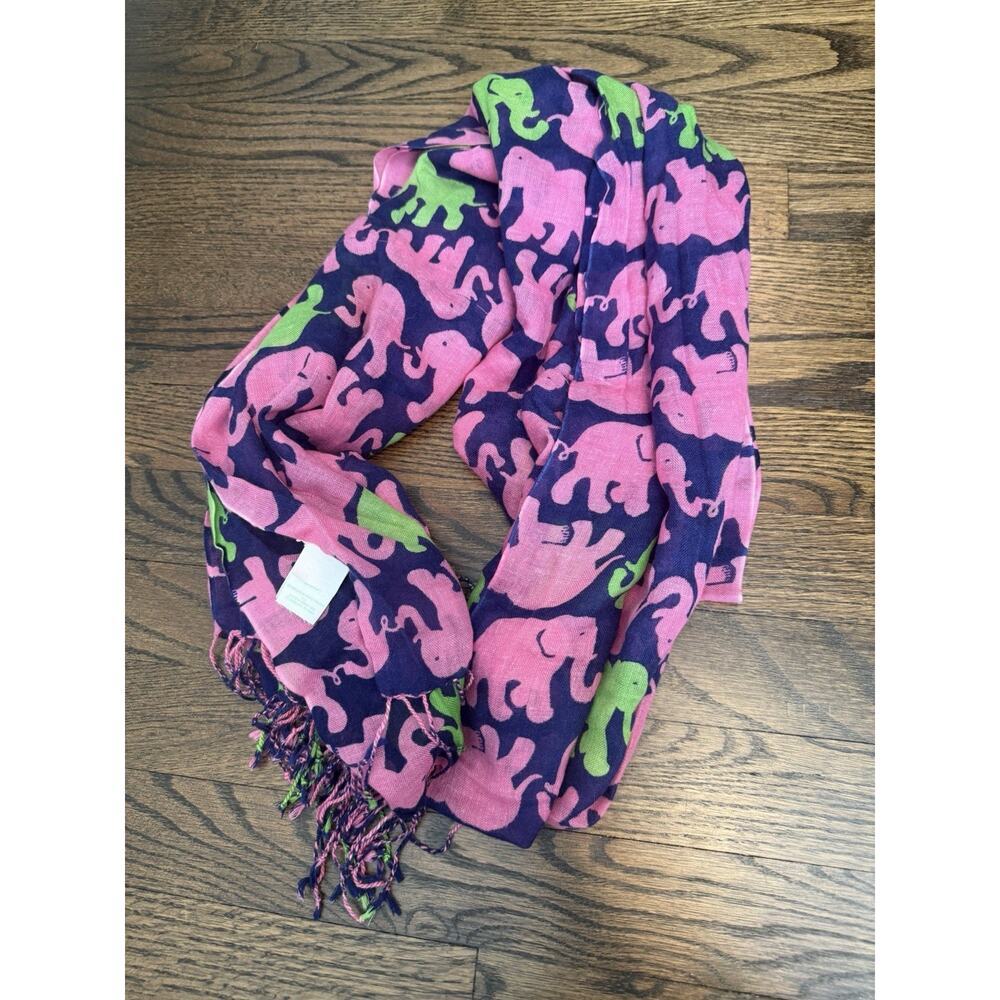 Lilly Pulitzer 70"x27" Tusk Sun Murfee Silk Cashmere Elephant Scarf Pink Green